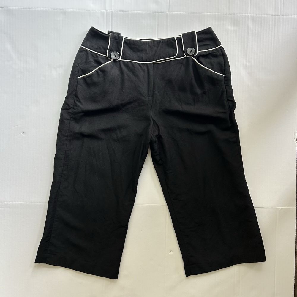 2000s Wide Leg Linen Capri Pants Button Detail Retro Pinup Coquette Parisian 90s